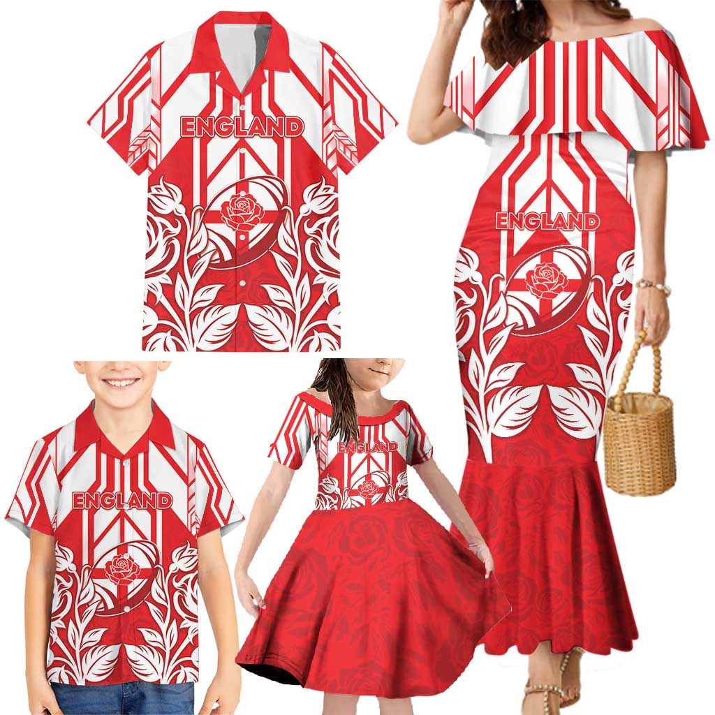 England Red Rose Rugby Custom Family Matching Mermaid Dress and Hawaiian Shirt Sporty Style - Wonder Print Shop