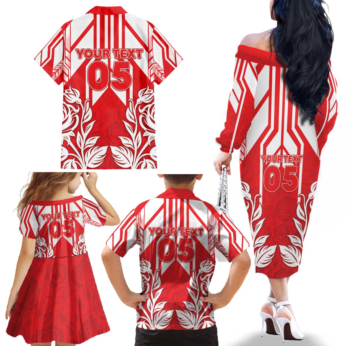 England Red Rose Rugby Custom Family Matching Off The Shoulder Long Sleeve Dress and Hawaiian Shirt Sporty Style - Wonder Print Shop
