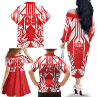 England Red Rose Rugby Custom Family Matching Off The Shoulder Long Sleeve Dress and Hawaiian Shirt Sporty Style - Wonder Print Shop