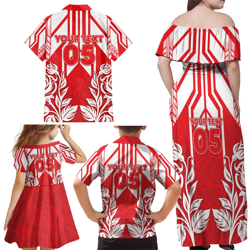 England Red Rose Rugby Custom Family Matching Off Shoulder Maxi Dress and Hawaiian Shirt Sporty Style - Wonder Print Shop