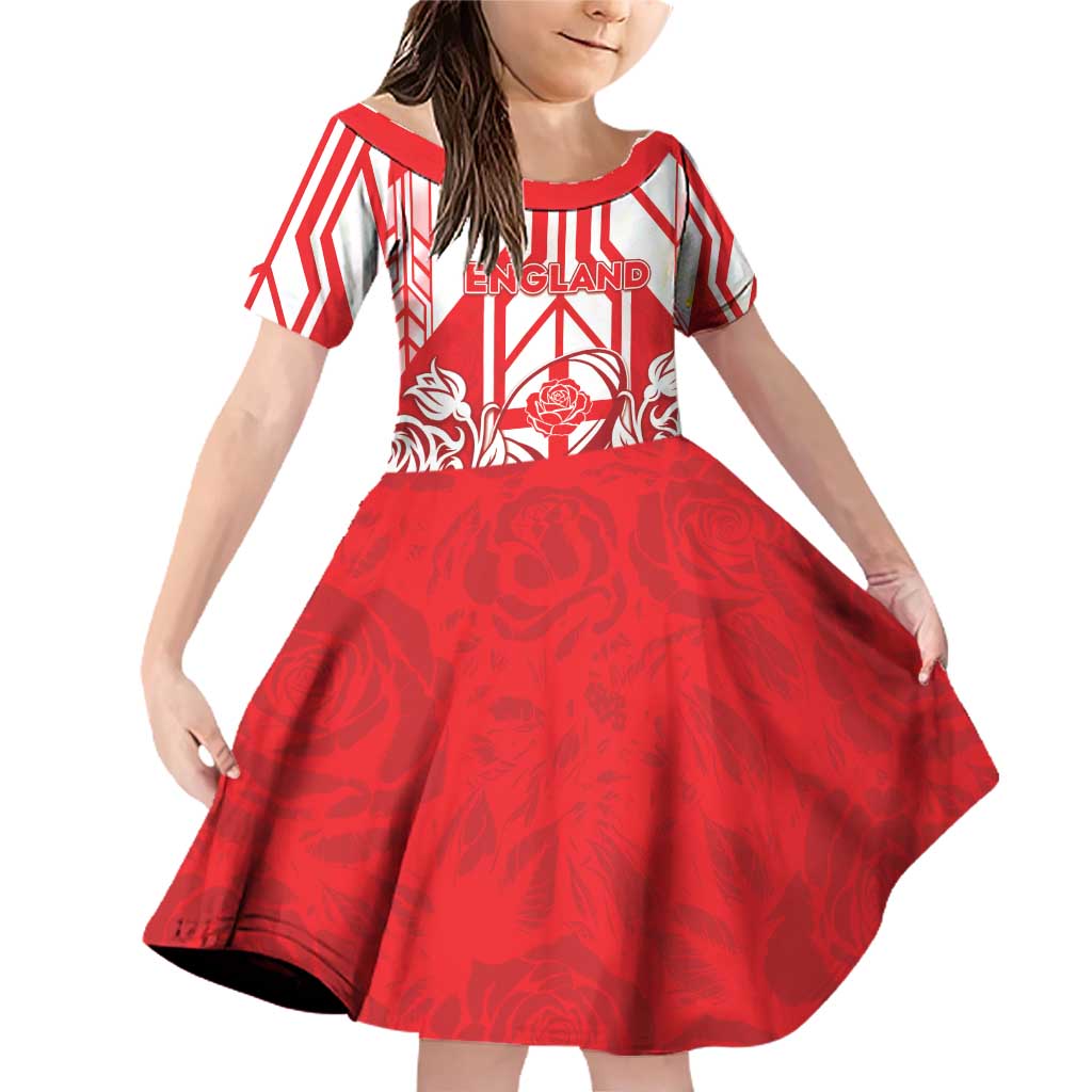 England Red Rose Rugby Custom Family Matching Off Shoulder Short Dress and Hawaiian Shirt Sporty Style - Wonder Print Shop