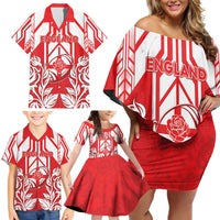 England Red Rose Rugby Custom Family Matching Off Shoulder Short Dress and Hawaiian Shirt Sporty Style - Wonder Print Shop