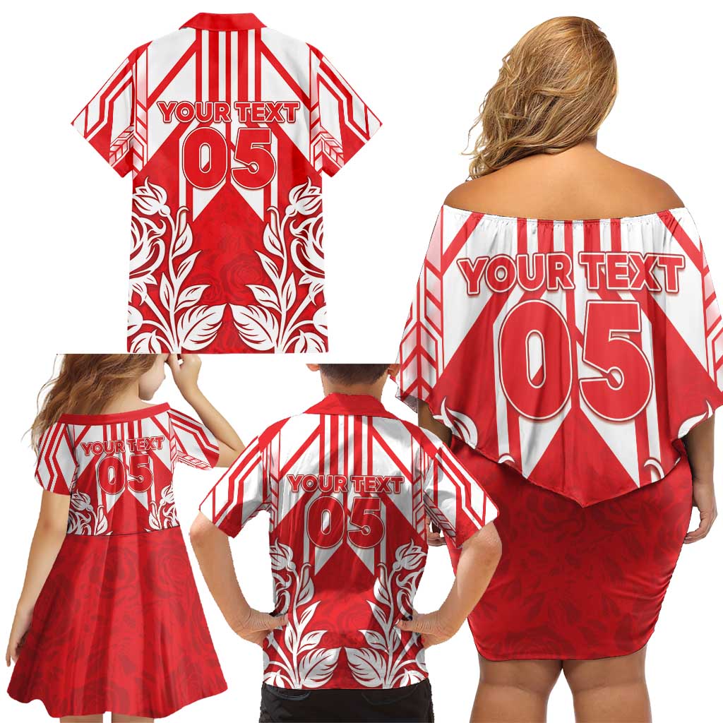 England Red Rose Rugby Custom Family Matching Off Shoulder Short Dress and Hawaiian Shirt Sporty Style - Wonder Print Shop