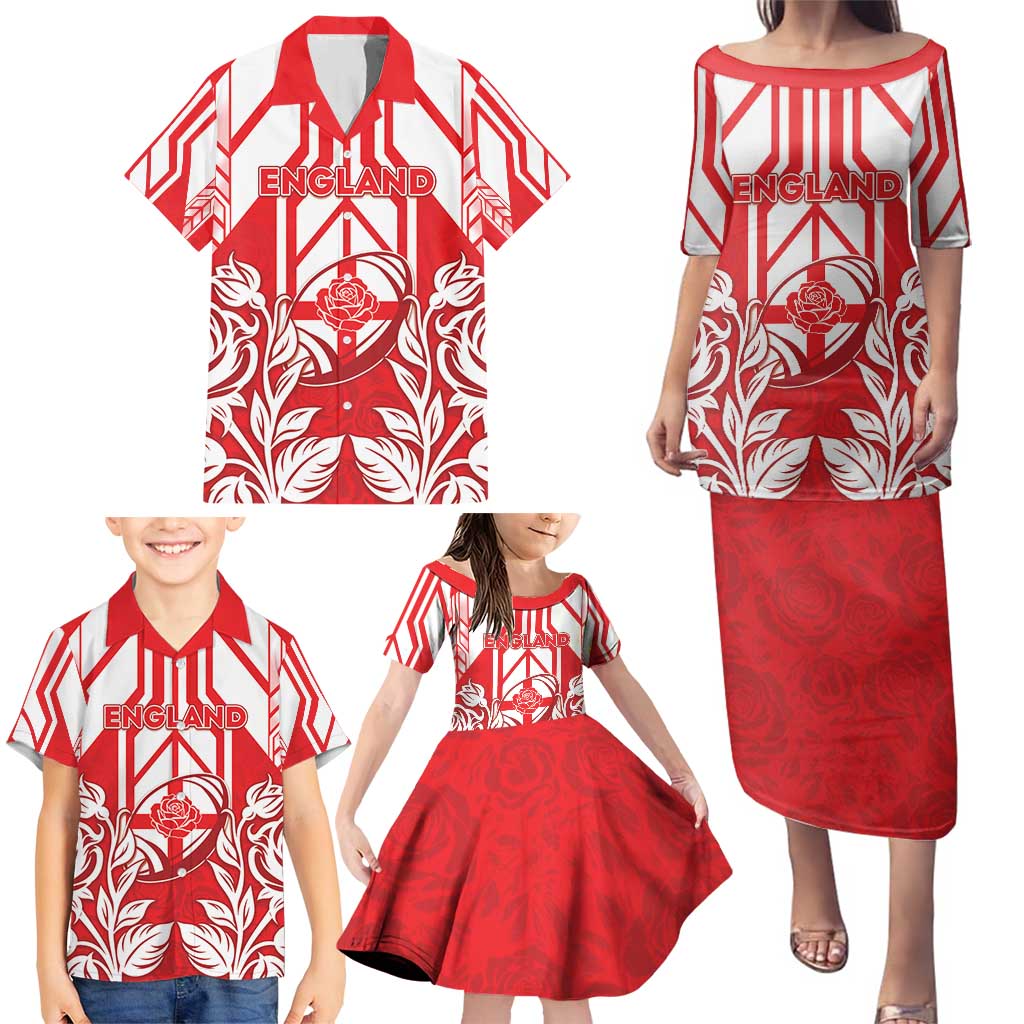 England Red Rose Rugby Custom Family Matching Puletasi and Hawaiian Shirt Sporty Style - Wonder Print Shop