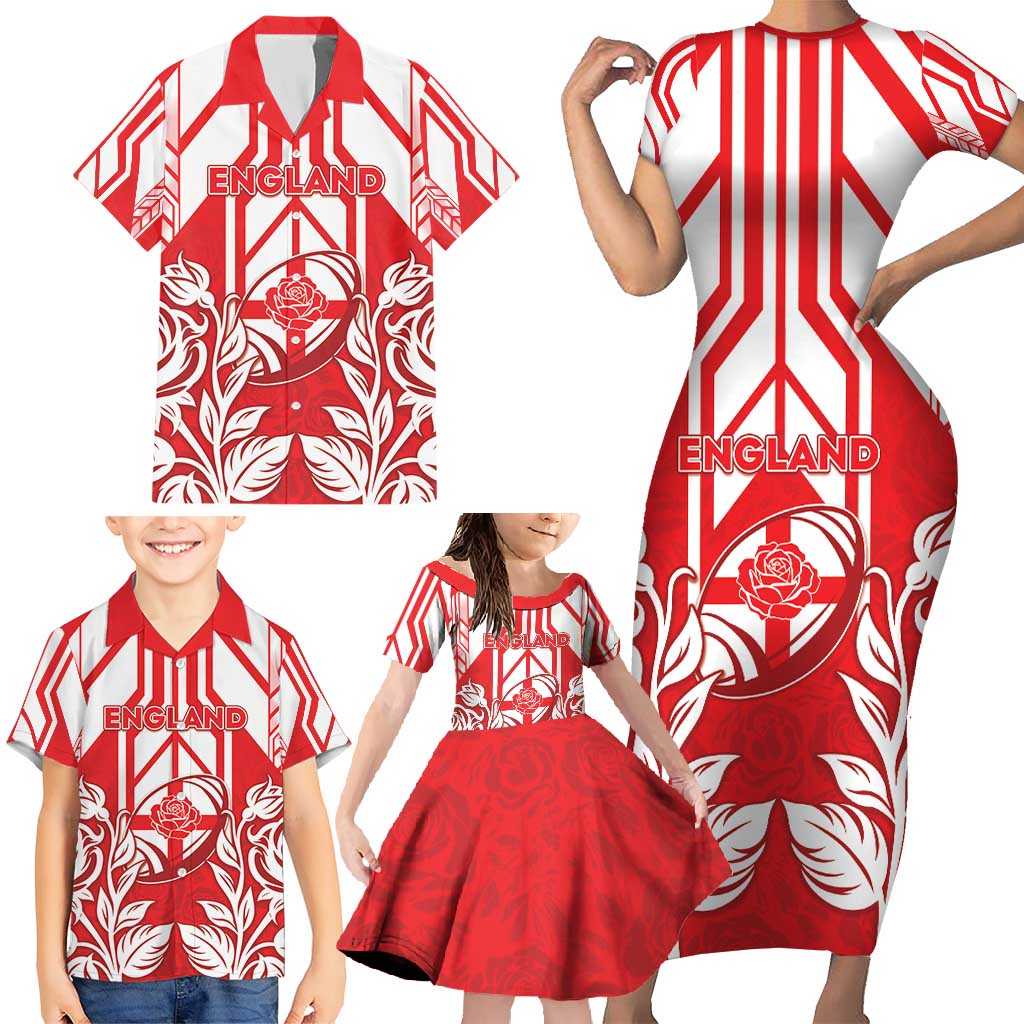 England Red Rose Rugby Custom Family Matching Short Sleeve Bodycon Dress and Hawaiian Shirt Sporty Style - Wonder Print Shop