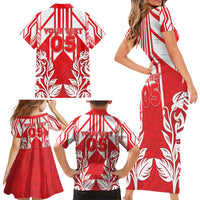 England Red Rose Rugby Custom Family Matching Short Sleeve Bodycon Dress and Hawaiian Shirt Sporty Style - Wonder Print Shop