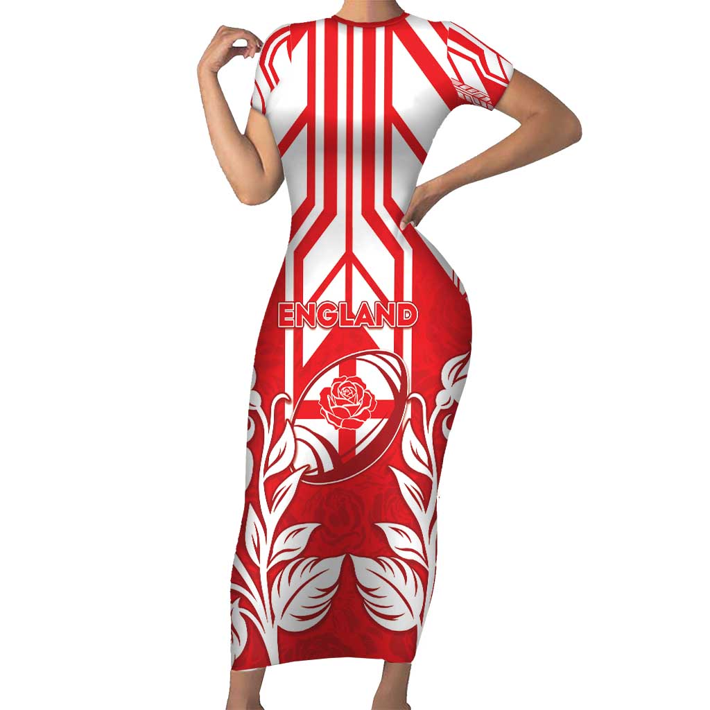 England Red Rose Rugby Custom Family Matching Short Sleeve Bodycon Dress and Hawaiian Shirt Sporty Style - Wonder Print Shop