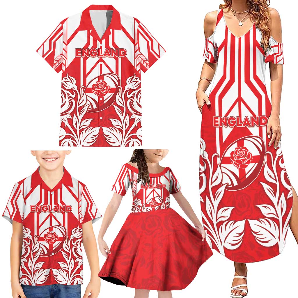 England Red Rose Rugby Custom Family Matching Summer Maxi Dress and Hawaiian Shirt Sporty Style - Wonder Print Shop