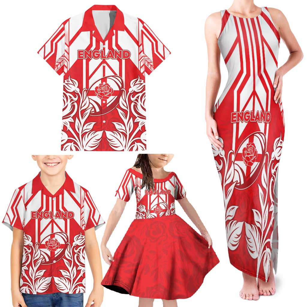 England Red Rose Rugby Custom Family Matching Tank Maxi Dress and Hawaiian Shirt Sporty Style - Wonder Print Shop