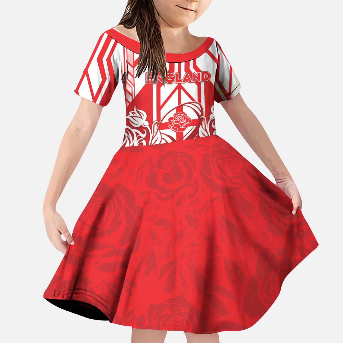 England Red Rose Rugby Custom Kid Short Sleeve Dress Sporty Style - Wonder Print Shop