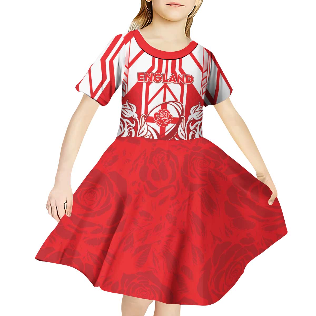 England Red Rose Rugby Custom Kid Short Sleeve Dress Sporty Style - Wonder Print Shop