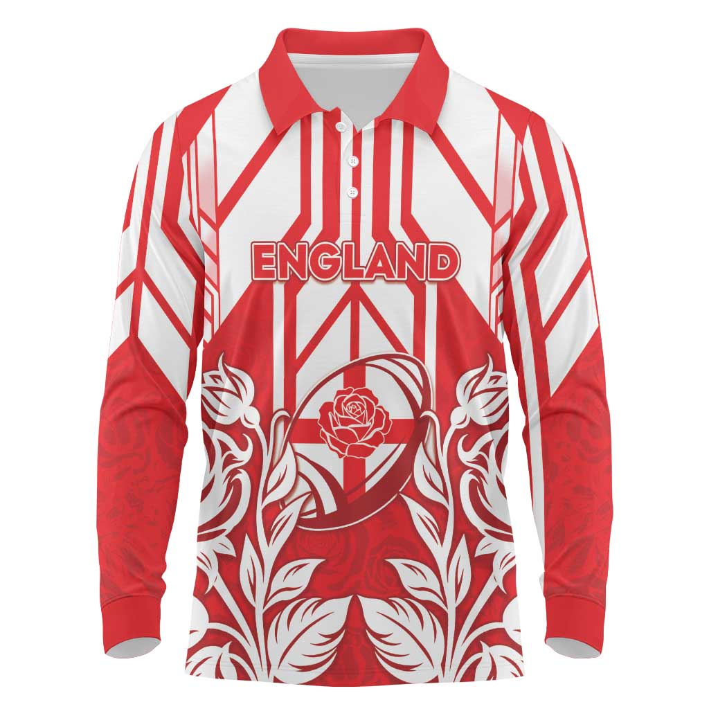 England Red Rose Rugby Custom Long Sleeve Polo Shirt Sporty Style - Wonder Print Shop