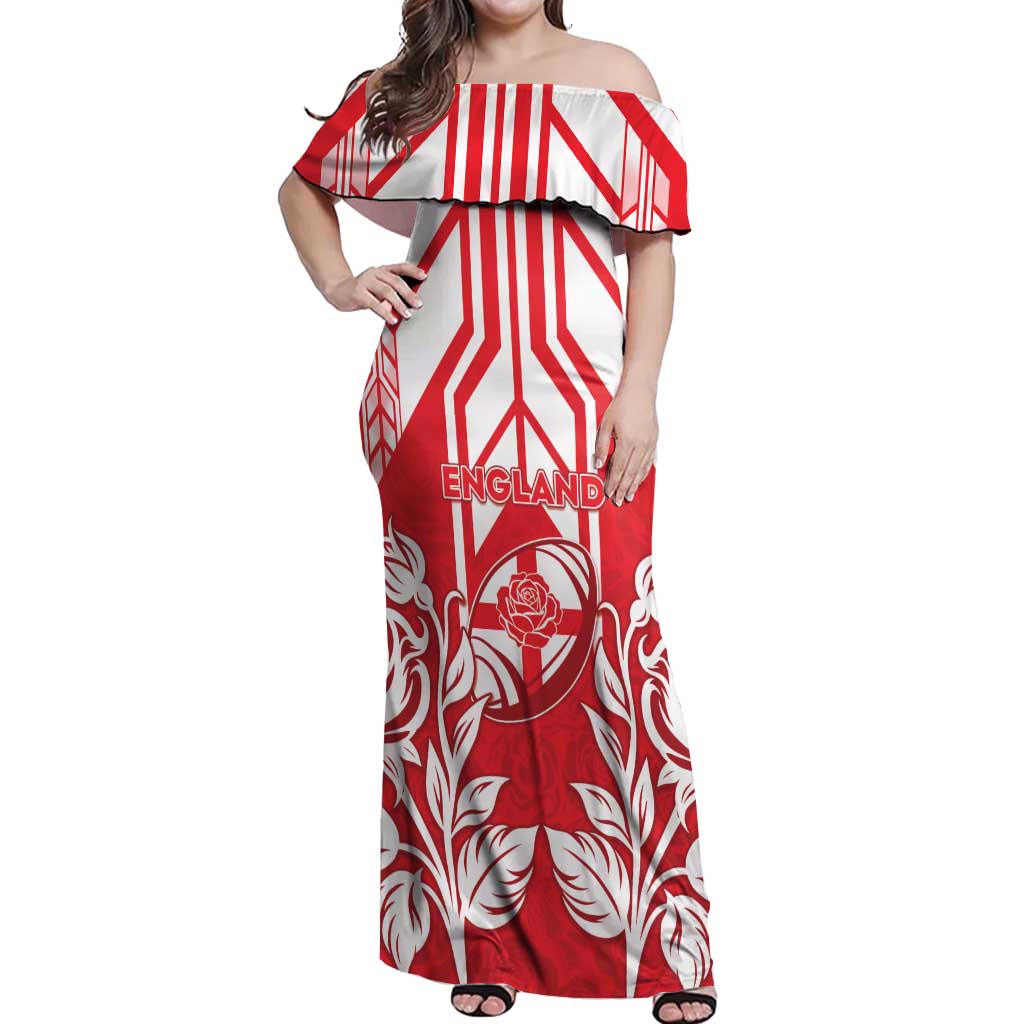 England Red Rose Rugby Custom Off Shoulder Maxi Dress Sporty Style - Wonder Print Shop