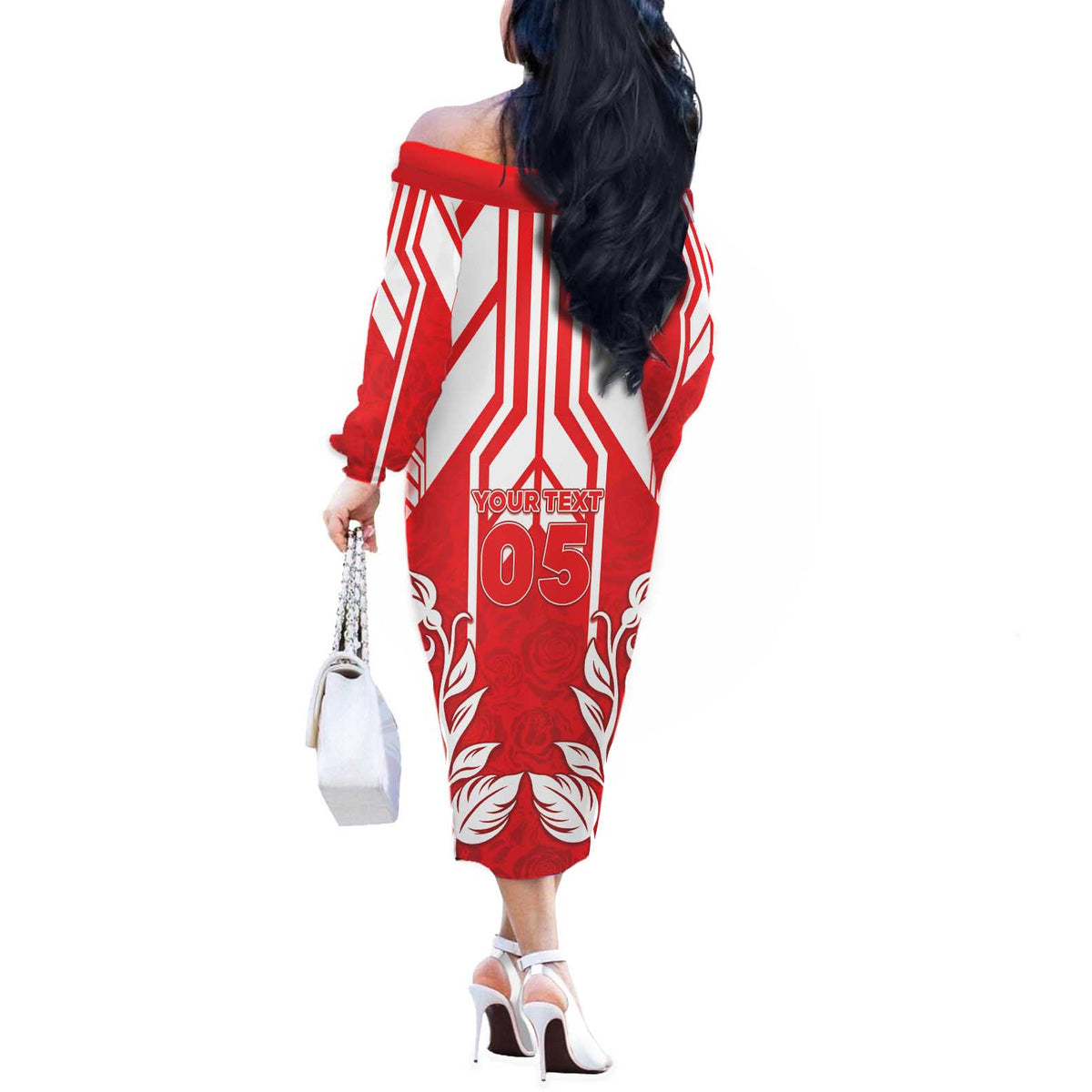 England Red Rose Rugby Custom Off The Shoulder Long Sleeve Dress Sporty Style - Wonder Print Shop