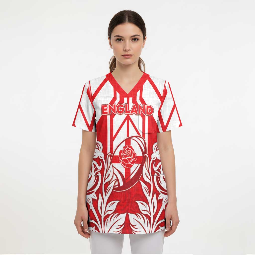 England Red Rose Rugby Custom Scrub Top Sporty Style - Wonder Print Shop