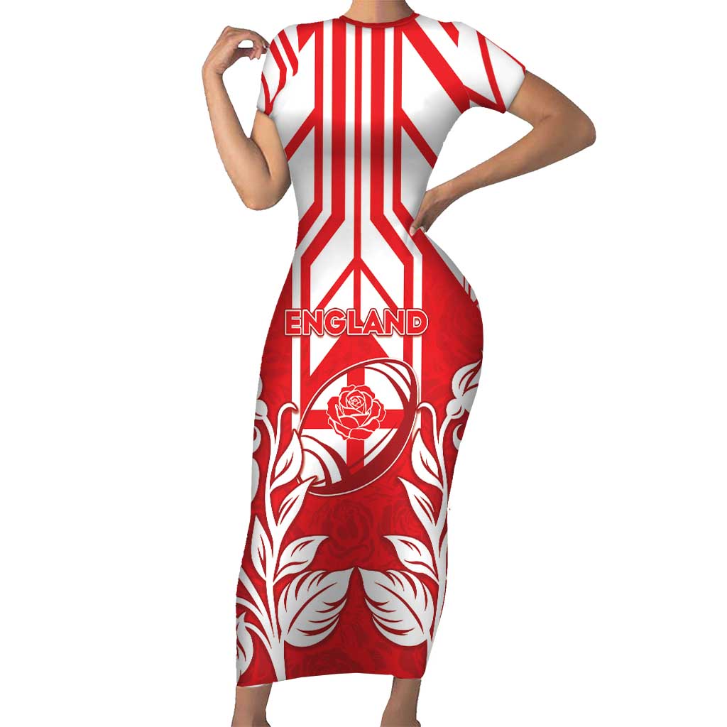 England Red Rose Rugby Custom Short Sleeve Bodycon Dress Sporty Style - Wonder Print Shop