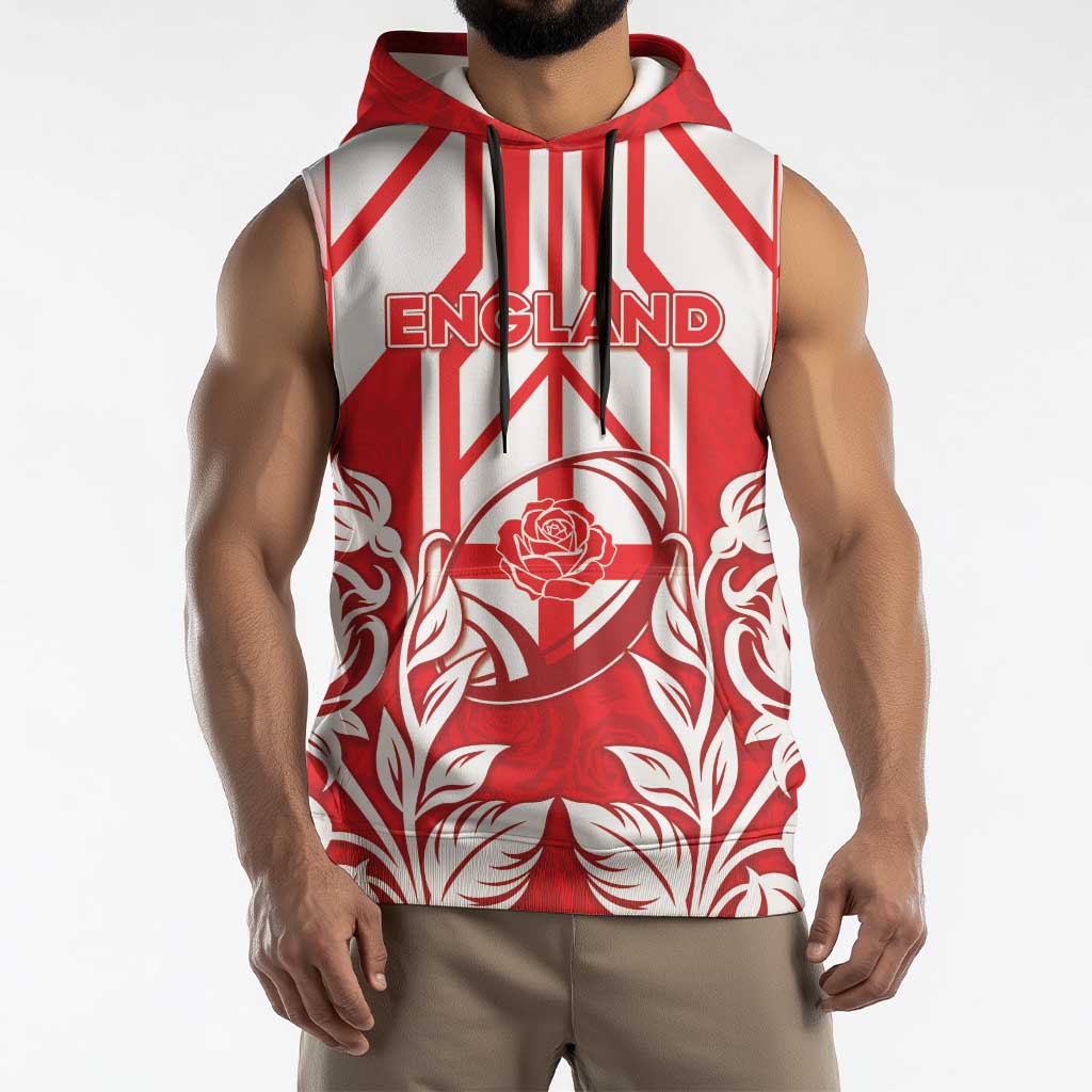 England Red Rose Rugby Custom Sleeveless Hoodie Sporty Style - Wonder Print Shop