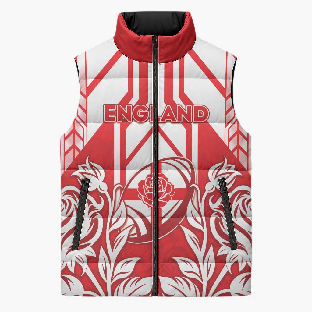 England Red Rose Rugby Custom Sleeveless Puffer Jacket Sporty Style - Wonder Print Shop