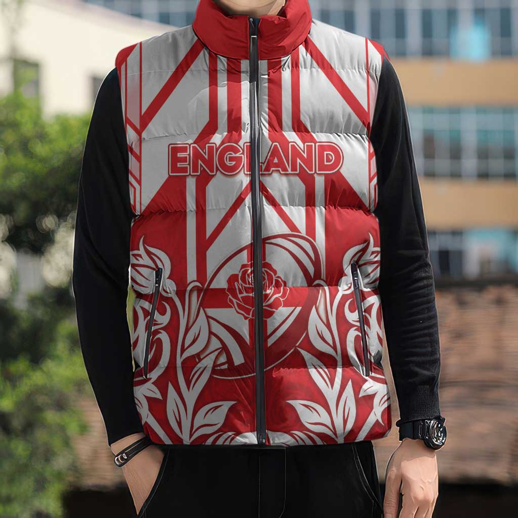 England Red Rose Rugby Custom Sleeveless Puffer Jacket Sporty Style - Wonder Print Shop