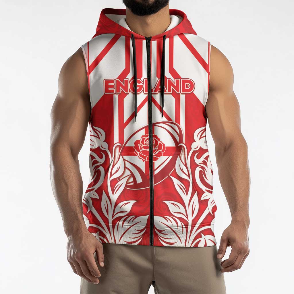 England Red Rose Rugby Custom Sleeveless Zip Hoodie Sporty Style - Wonder Print Shop