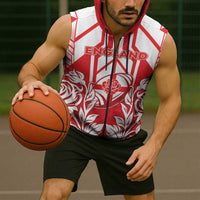 England Red Rose Rugby Custom Sleeveless Zip Hoodie Sporty Style - Wonder Print Shop