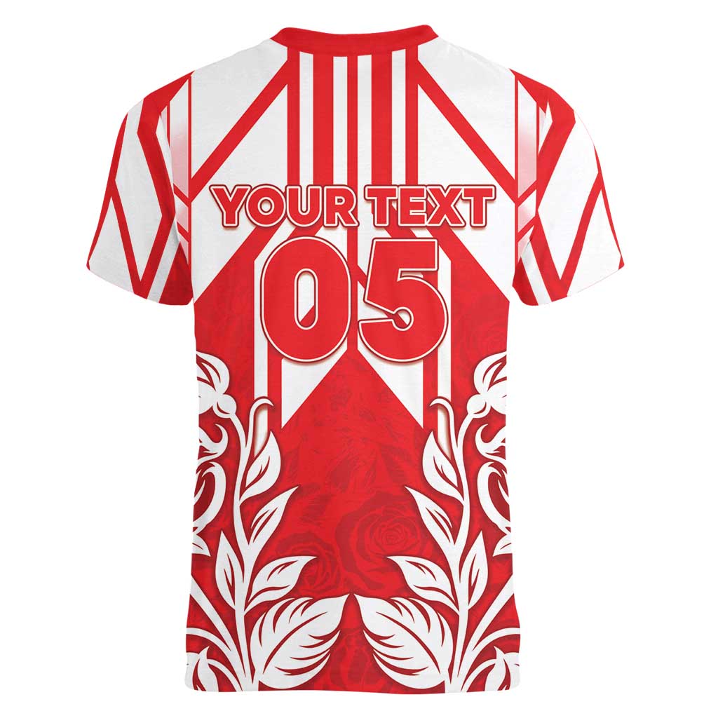 England Red Rose Rugby Custom Women V-Neck T-Shirt Sporty Style - Wonder Print Shop