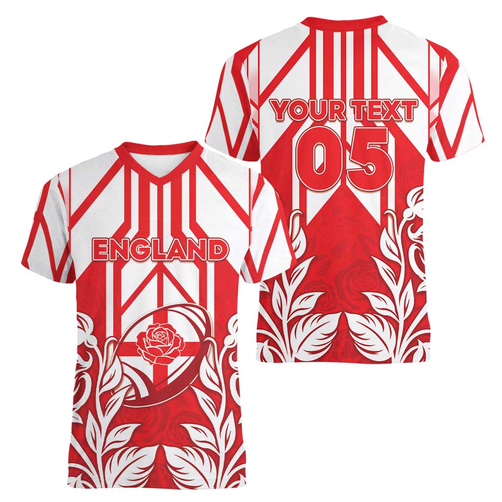 England Red Rose Rugby Custom Women V-Neck T-Shirt Sporty Style - Wonder Print Shop