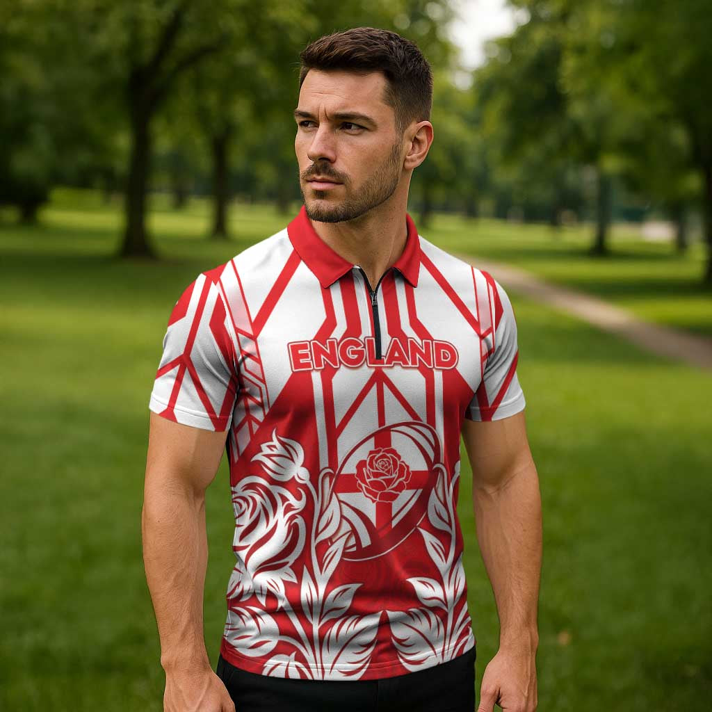 England Red Rose Rugby Custom Zipper Polo Shirt Sporty Style - Wonder Print Shop