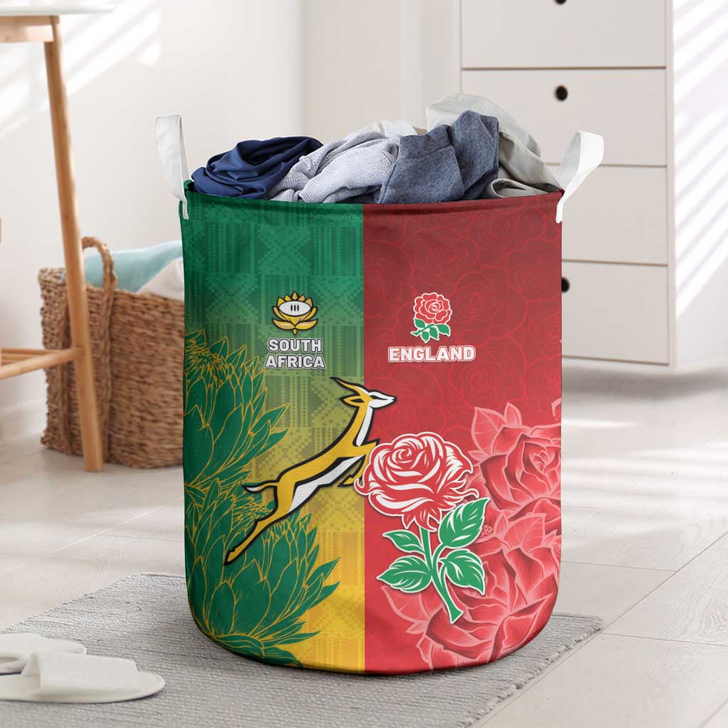 South Africa And England Rugby Laundry Basket Springboks And Red Rose Together - Wonder Print Shop