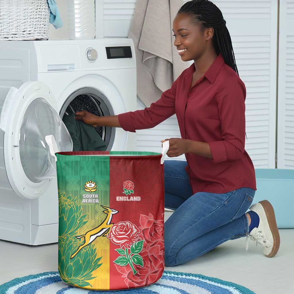 South Africa And England Rugby Laundry Basket Springboks And Red Rose Together - Wonder Print Shop
