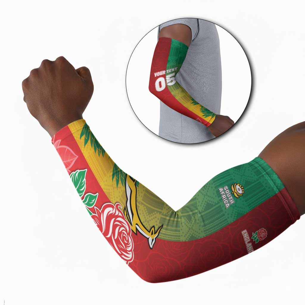 South Africa And England Rugby Custom Arm Sleeves Springboks And Red Rose Together - Wonder Print Shop