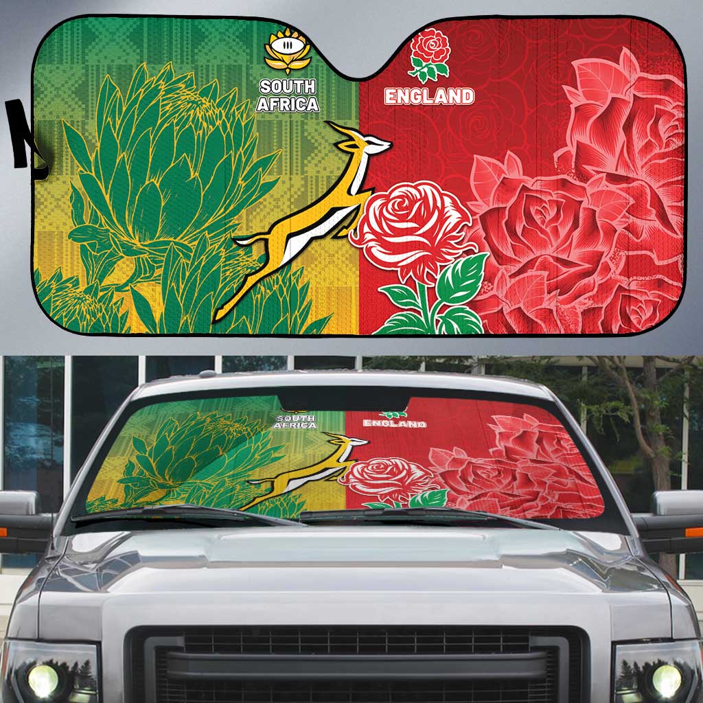 South Africa And England Rugby Auto Sun Shade Springboks And Red Rose Together - Wonder Print Shop