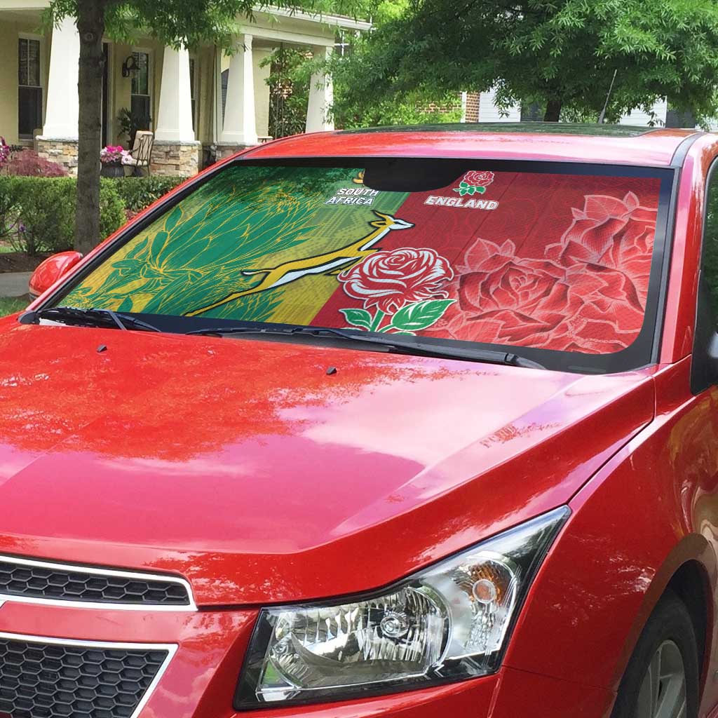 South Africa And England Rugby Auto Sun Shade Springboks And Red Rose Together - Wonder Print Shop