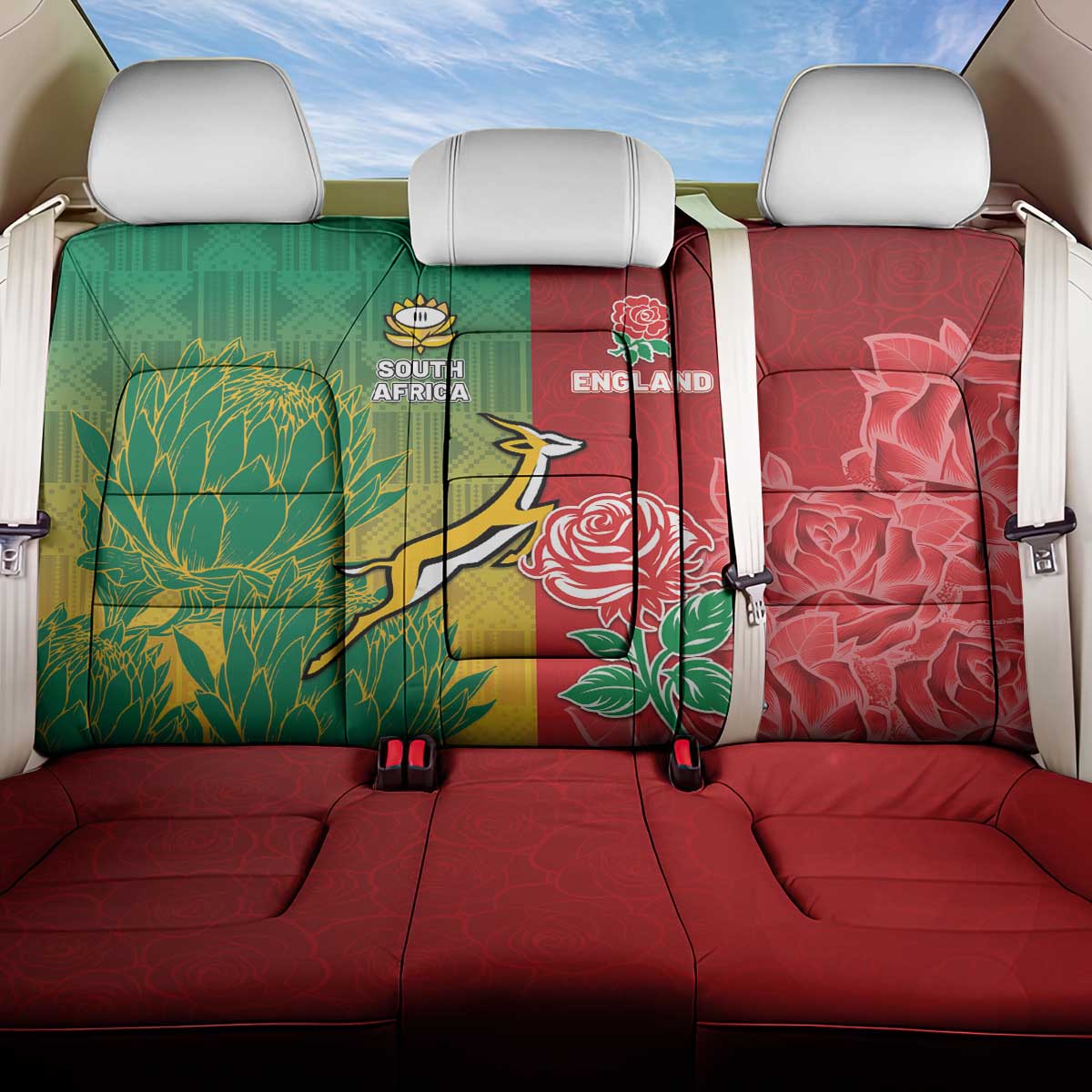 South Africa And England Rugby Back Car Seat Cover Springboks And Red Rose Together - Wonder Print Shop