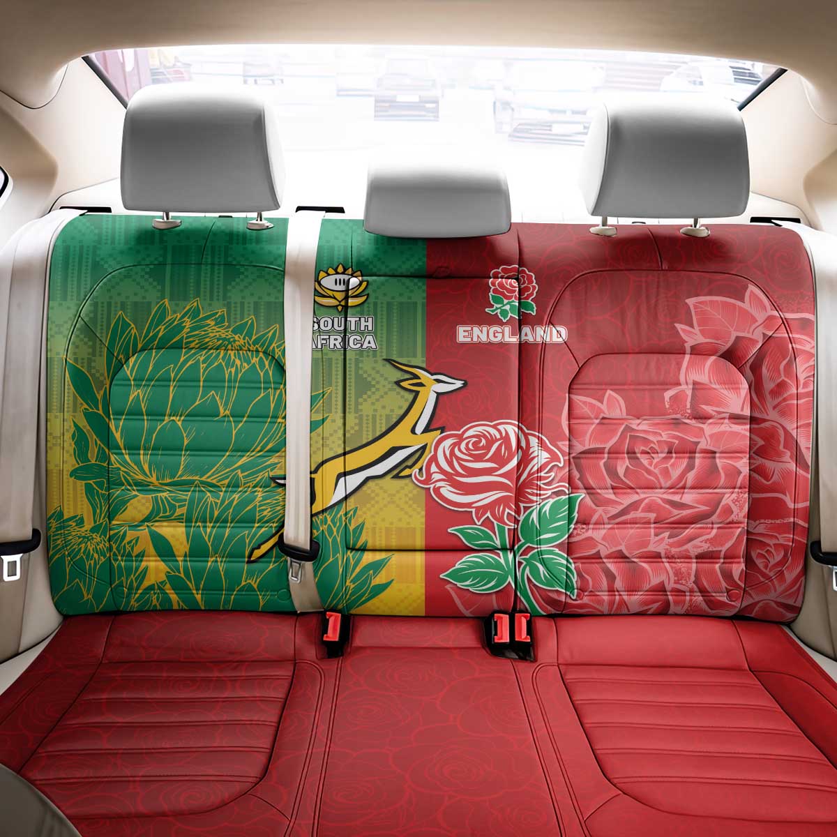 South Africa And England Rugby Back Car Seat Cover Springboks And Red Rose Together - Wonder Print Shop