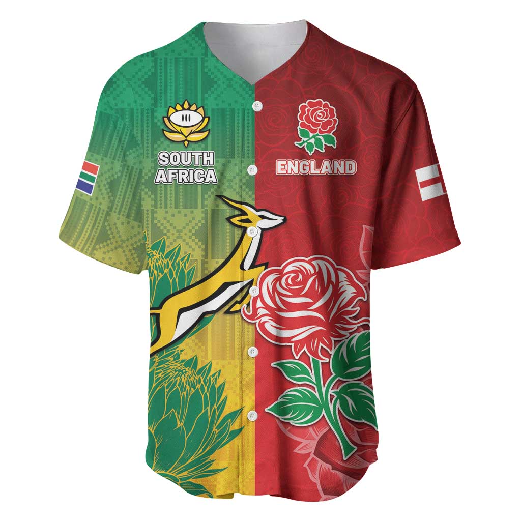 South Africa And England Rugby Custom Baseball Jersey Springboks And Red Rose Together - Wonder Print Shop