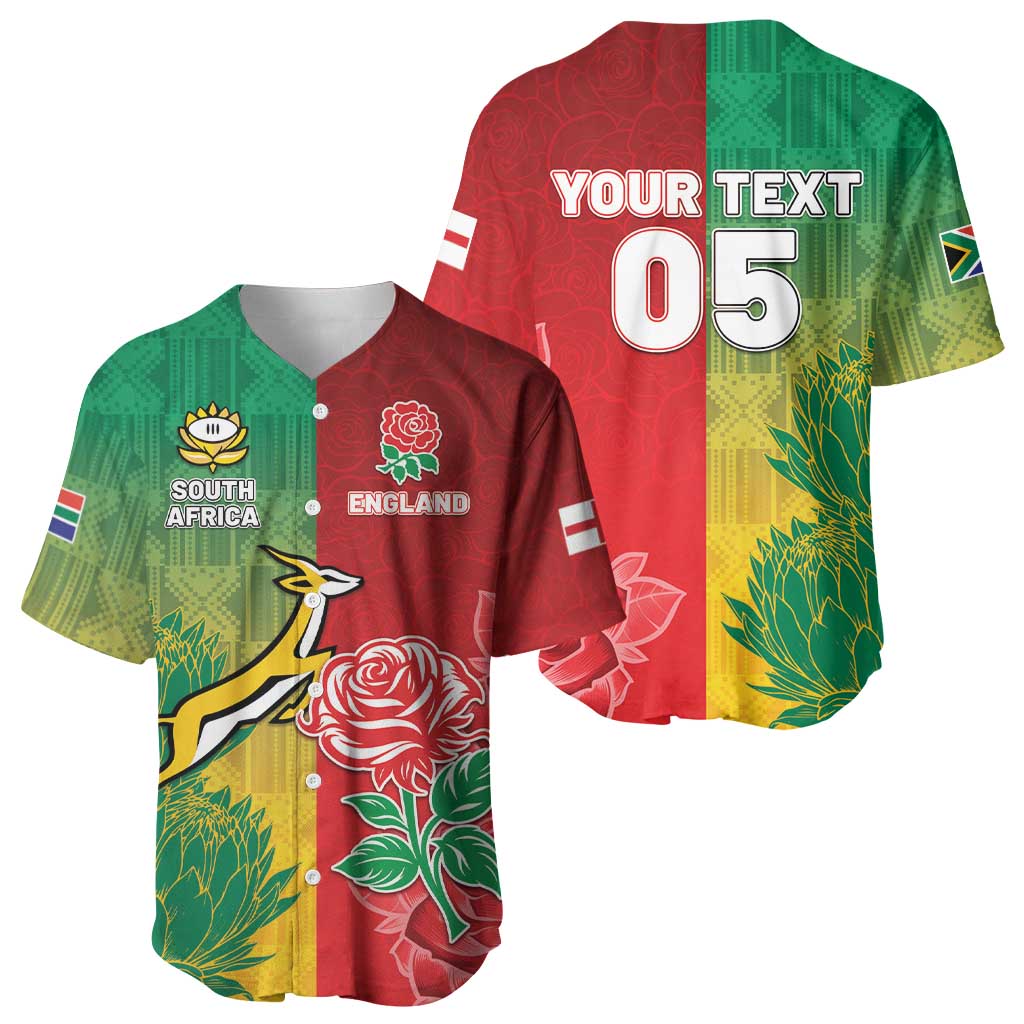 South Africa And England Rugby Custom Baseball Jersey Springboks And Red Rose Together - Wonder Print Shop