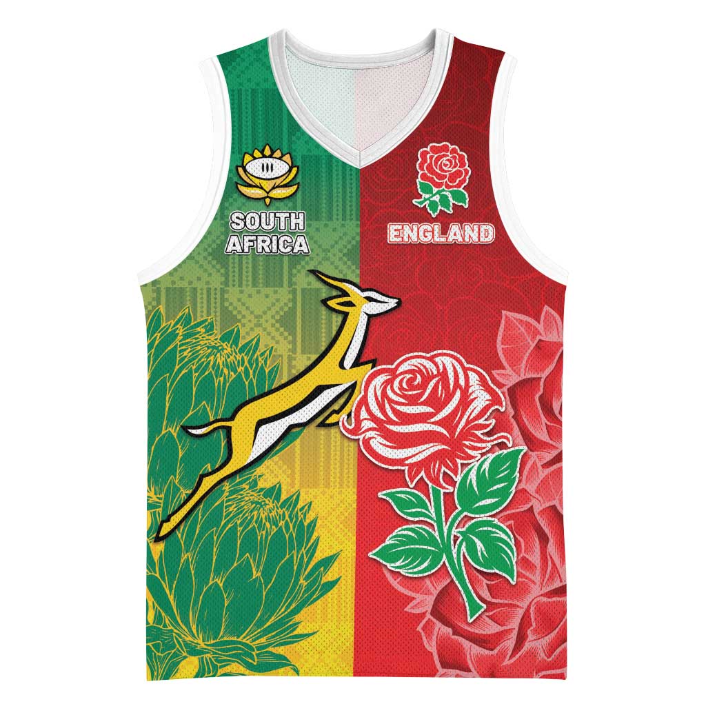 South Africa And England Rugby Custom Basketball Jersey Springboks And Red Rose Together - Wonder Print Shop
