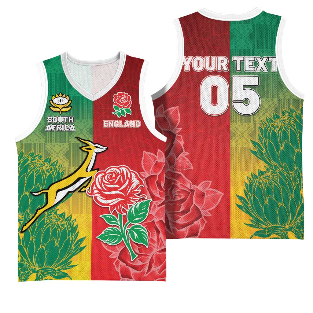 South Africa And England Rugby Custom Basketball Jersey Springboks And Red Rose Together - Wonder Print Shop