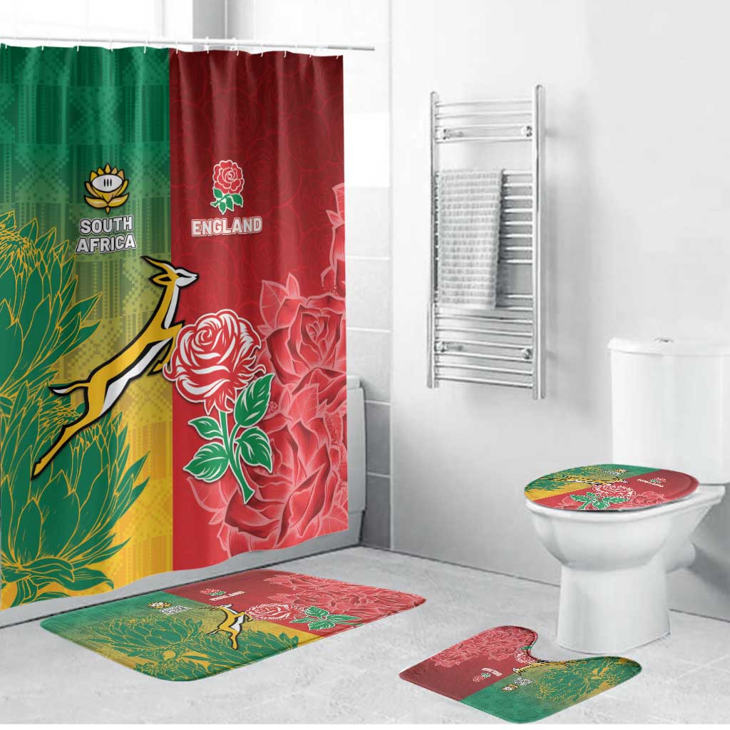 South Africa And England Rugby Bathroom Set Springboks And Red Rose Together - Wonder Print Shop