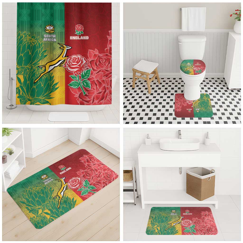 South Africa And England Rugby Bathroom Set Springboks And Red Rose Together - Wonder Print Shop