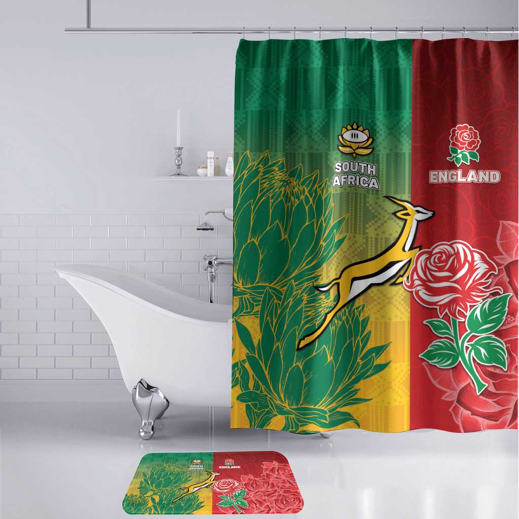 South Africa And England Rugby Bathroom Set Springboks And Red Rose Together - Wonder Print Shop