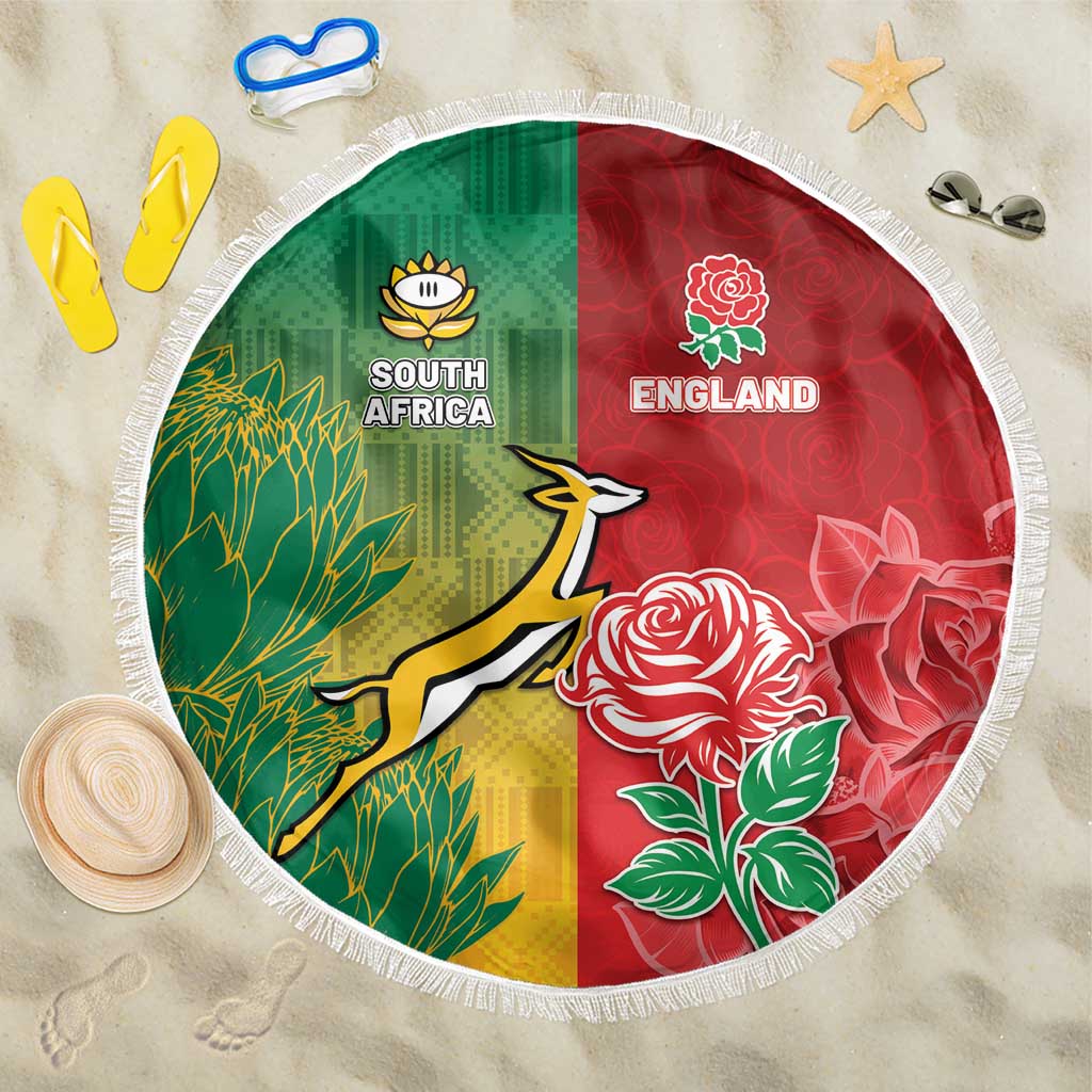 South Africa And England Rugby Beach Blanket Springboks And Red Rose Together - Wonder Print Shop