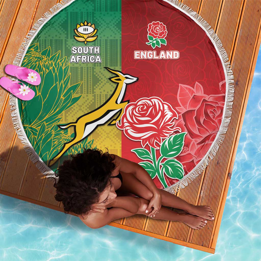 South Africa And England Rugby Beach Blanket Springboks And Red Rose Together - Wonder Print Shop