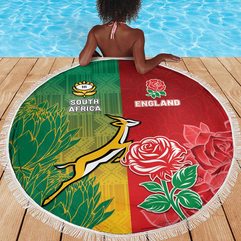 South Africa And England Rugby Beach Blanket Springboks And Red Rose Together - Wonder Print Shop