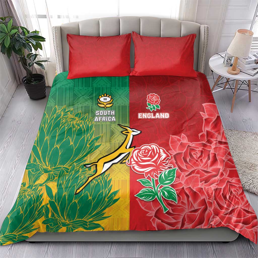 South Africa And England Rugby Bedding Set Springboks And Red Rose Together - Wonder Print Shop