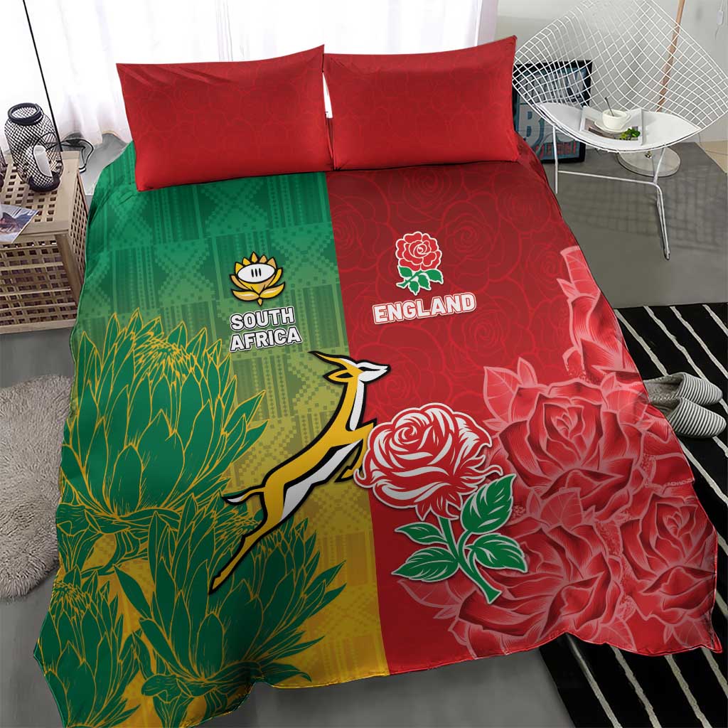 South Africa And England Rugby Bedding Set Springboks And Red Rose Together - Wonder Print Shop