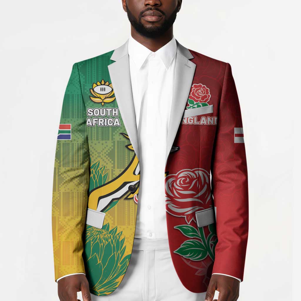 South Africa And England Rugby Custom Blazer Springboks And Red Rose Together - Wonder Print Shop