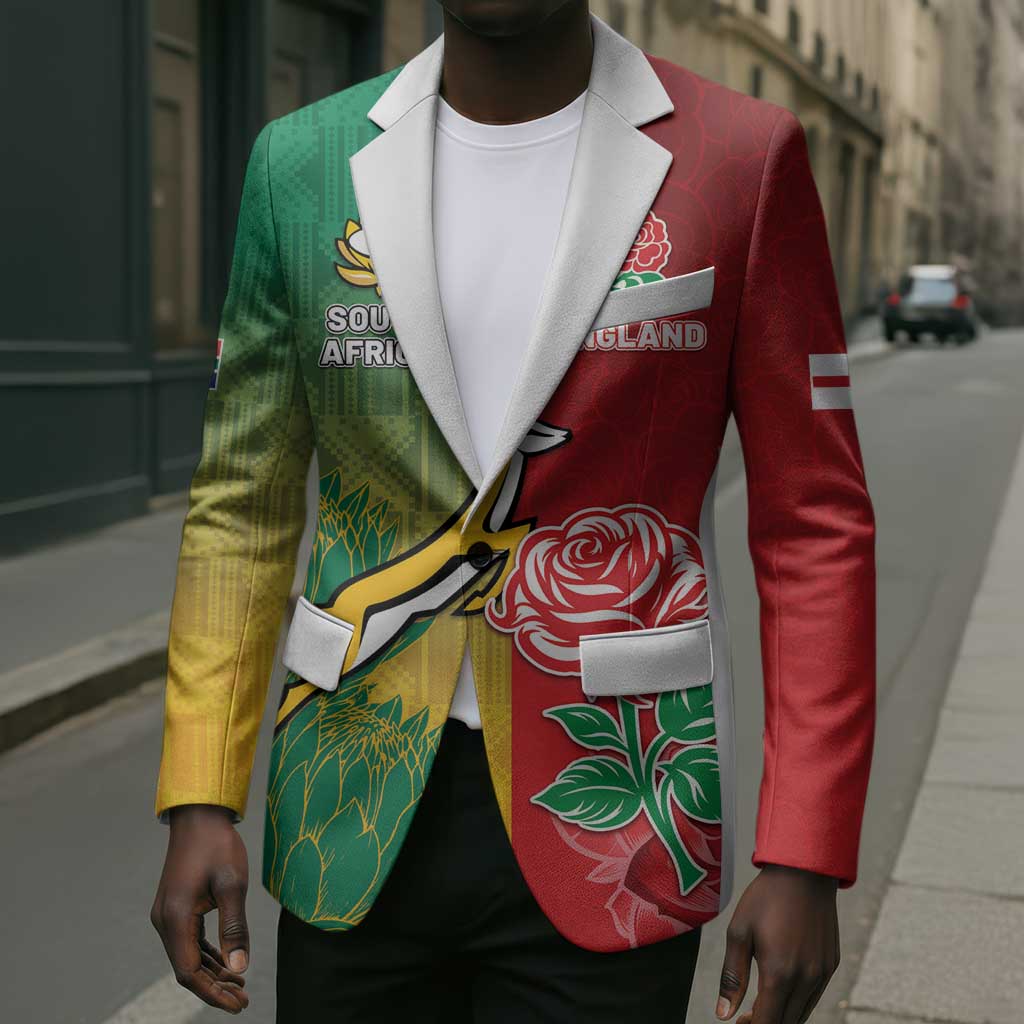South Africa And England Rugby Custom Blazer Springboks And Red Rose Together - Wonder Print Shop