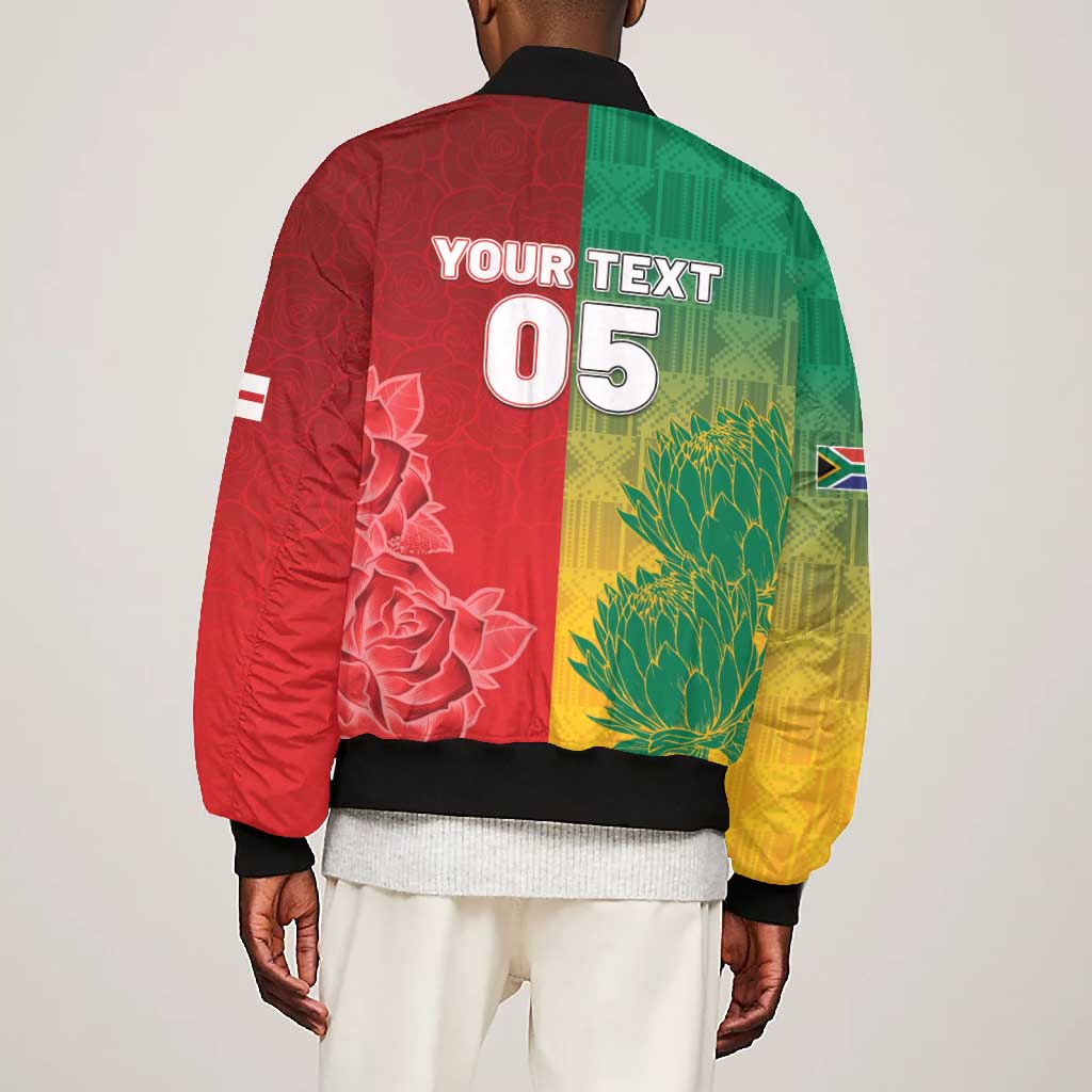 South Africa And England Rugby Custom Bomber Jacket Springboks And Red Rose Together - Wonder Print Shop